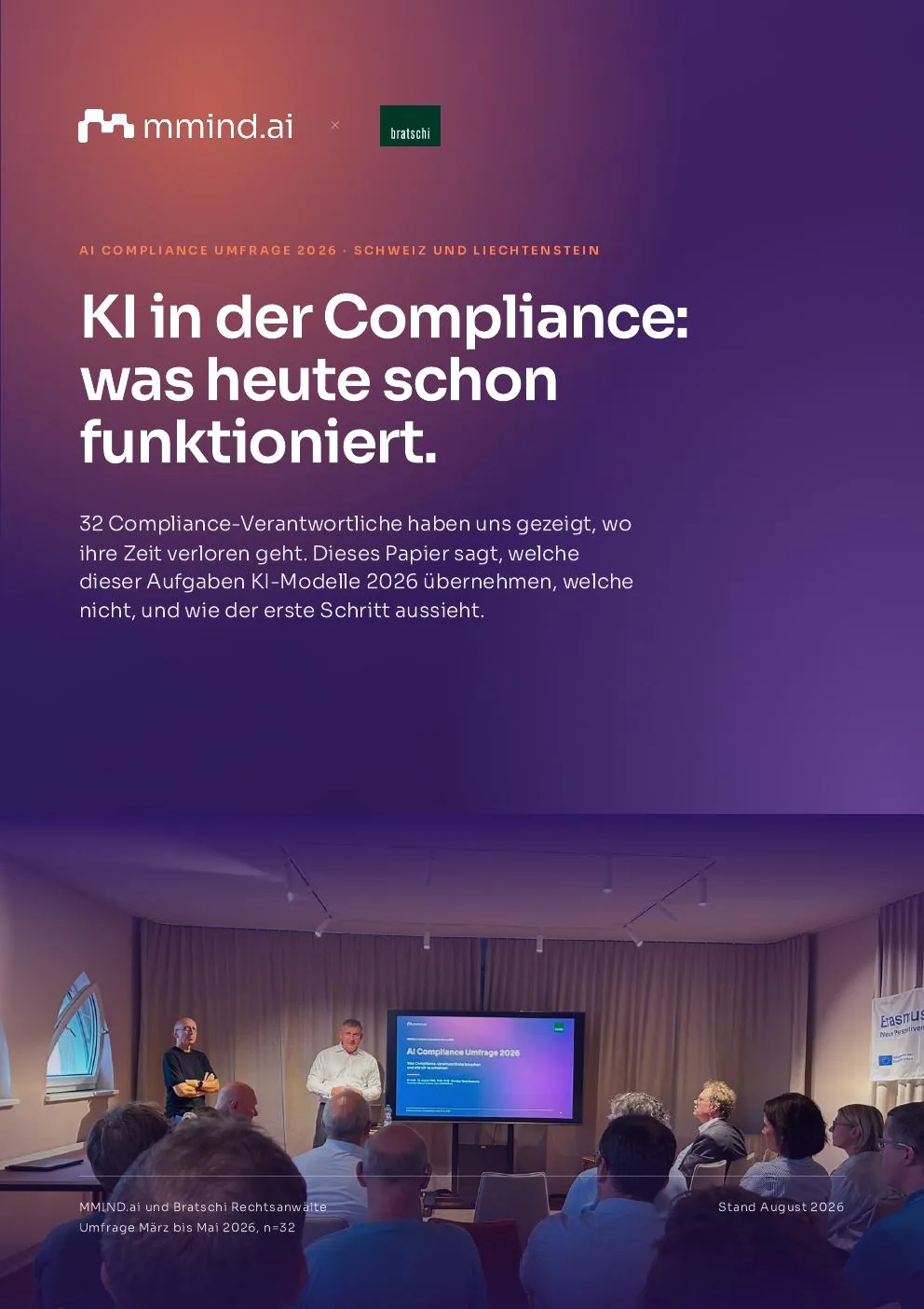 Cover of the white paper ‘AI in compliance: what already works today’ by MMIND.ai and Bratschi